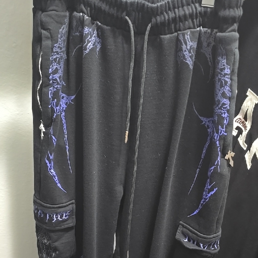 Black Joggers with Purple Accents